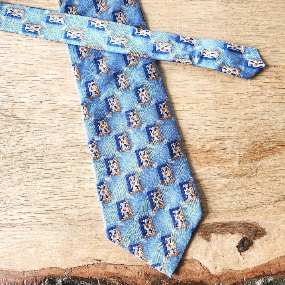 Stafford Executive Silk‎ Tie Blue Orange Geometric Men Necktie 57"x4"